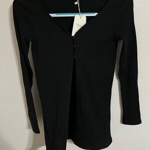 MNG Black Ribbed Open Front Button Cartigan Top